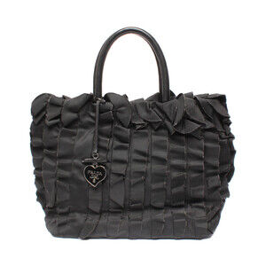 Prada Tessuto Ruffle Shoulder Toteblack nylon handbag